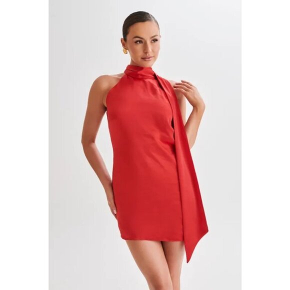 Meshki Aubriella Halter Mini Dress With Tie in Red - Picture 2 of 5